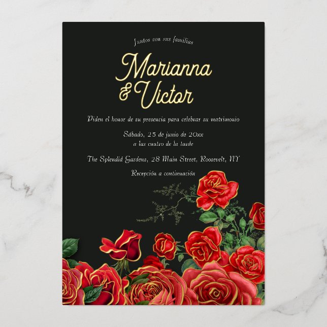Invitation Elegante Boda de Rosas Foil (Recto)