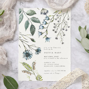 Invitation Elégante Boho Blue Green Fleur sauvage Fête des ma