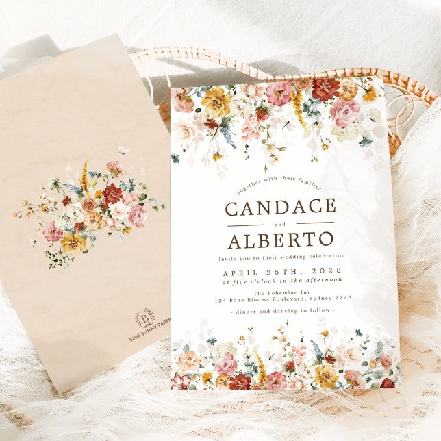 Invitation Elégante Boho Garden Fleurs de mariage (Créateur téléchargé)