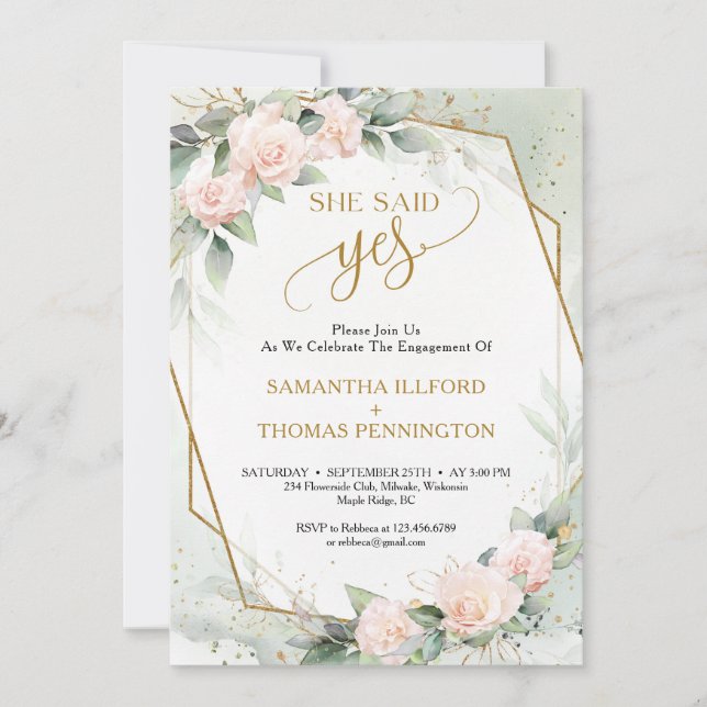 Invitation Elégante boho rousse rose verdure elle a dit oui (Devant)
