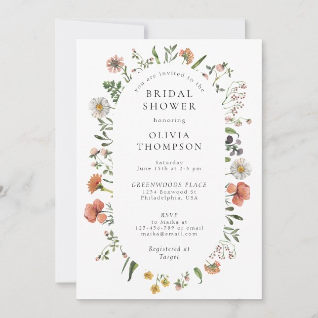 Invitation Elégante Boho Spring Fleur sauvage Arch Fête des m (Devant)