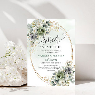 Invitation Élégante Boho Sweet Seize avec Feuillag