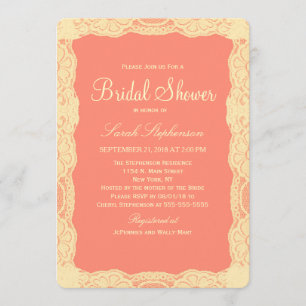 Invitation Elégante bordure de dentelle jaune Vintage et rose