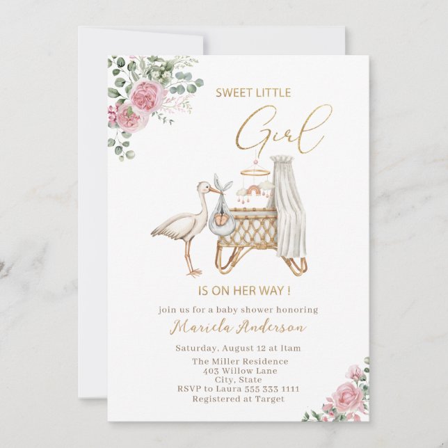 Invitation Elégante Bouilloire d'aquarelle Baby shower bébé f (Devant)