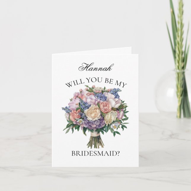 Invitation Elégante Bouquet Purple Bridesmaid Proposition (Devant)