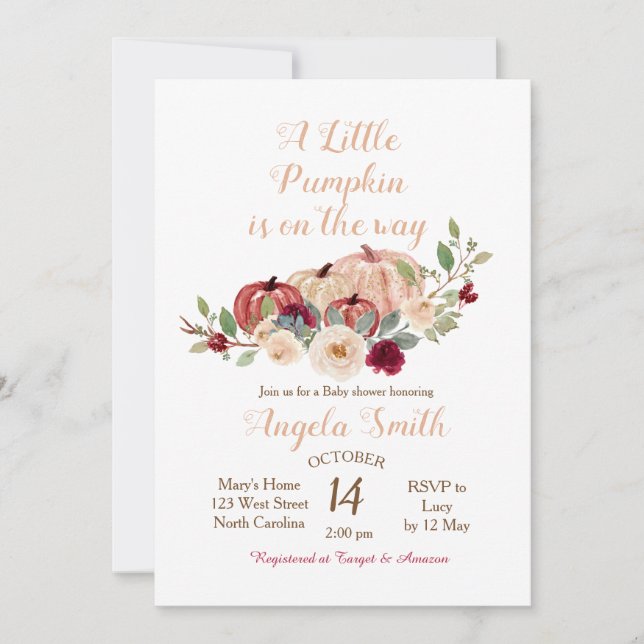 Invitation Elégante Bourgogne Citrouille Baby shower Invitati (Devant)