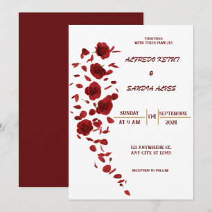 Invitation élégante Bourgogne Fleurs de Crimson Mariage Invit