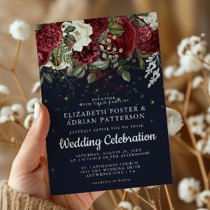 Invitation Élégante Bourgogne & Flore Blanche   Mariage de ma