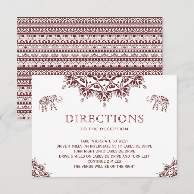 Invitation Elégante Bourgogne Henné Mariage indien Directions (Devant / Derrière)