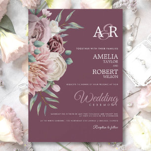 Invitation Elégante Bourgogne rose Aquarelle Floral Invitatia
