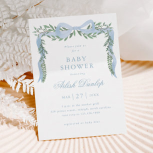 Invitation Elégante Bow Bleue avec Baby shower Garçon Vert