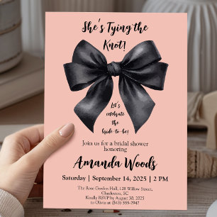 Invitation Elégante Bow noir sur Fête des mariées rose pastel