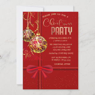 Invitation Elégante Bow rouge, Christmas Balls Compagnie de N