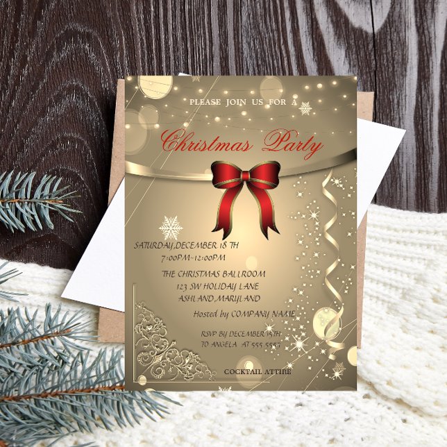 Invitation Elégante Bow rouge, Confetti Company fête de Noël (Créateur téléchargé)