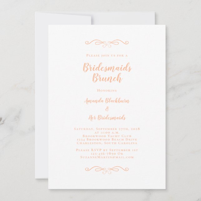 Invitation Élégante Bridal Brunch Bridesmaids Branché Peach (Devant)
