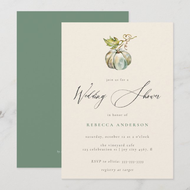 Invitation Élégante calligraphie Automne Citrouille Wedding s (Devant / Derrière)