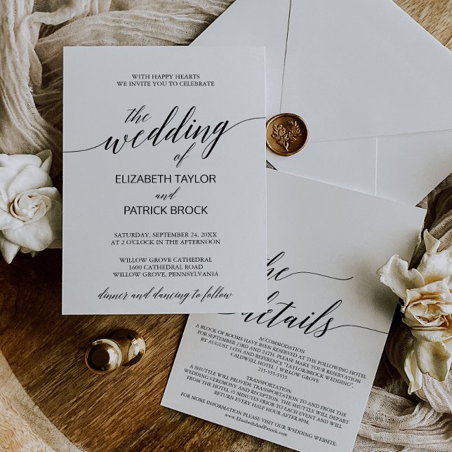 Invitation Élégante calligraphie avec détails sur le Mariage  (Créateur téléchargé)