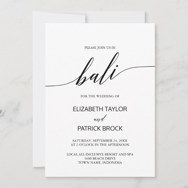 Invitation Élégante calligraphie Bali Destination Mariage (Devant)