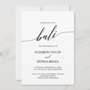 Invitation Élégante calligraphie Bali Destination Mariage