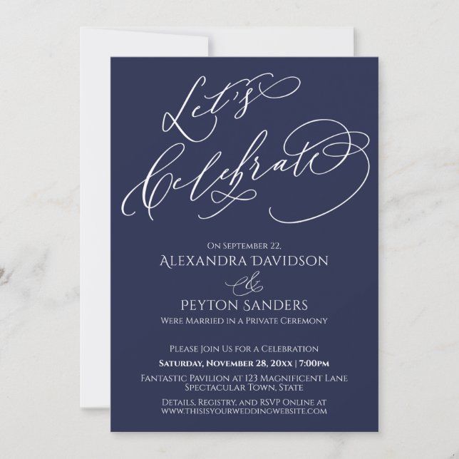 Invitation Élégante calligraphie Célébrons la Marine Bleue (Devant)
