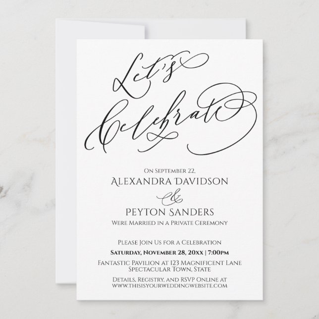 Invitation Élégante calligraphie Célébrons le noir et blanc (Devant)