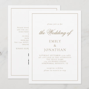 Invitation Élégante Calligraphie Champagne Gold Mariage