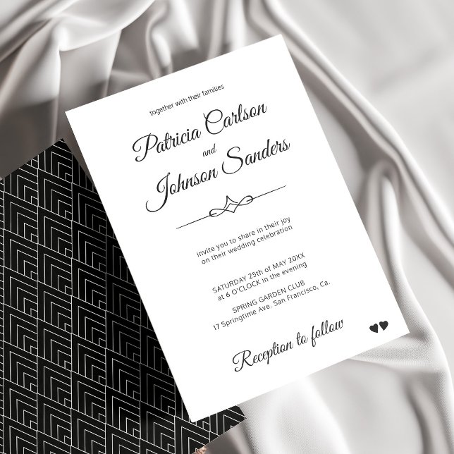 Invitation Élégante calligraphie classique noir blanc mariage (Créateur téléchargé)