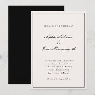 Invitation Elégante Calligraphie Crème Blanc Noir Mariage