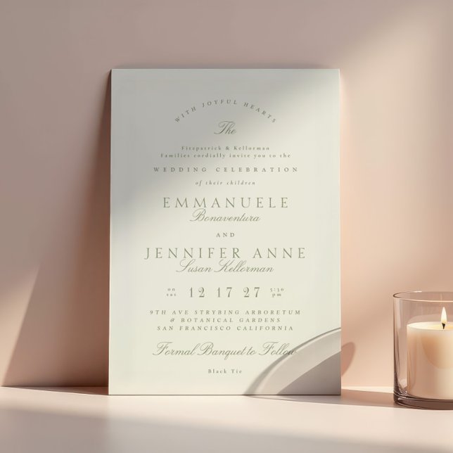 Invitation Élégante Calligraphie de crème de sable Forme Le M (Créateur téléchargé)