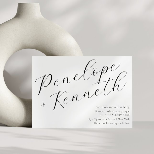 Invitation Élégante calligraphie de script Mariage blanc élég (Créateur téléchargé)