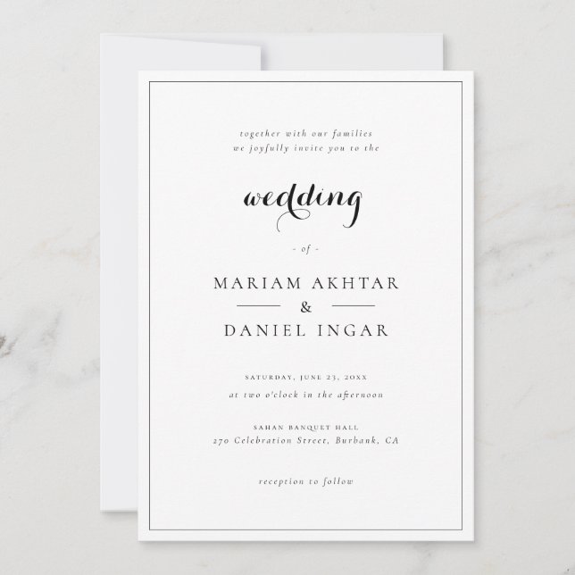 Invitation Élégante Calligraphie de script simple Mariage bla (Devant)