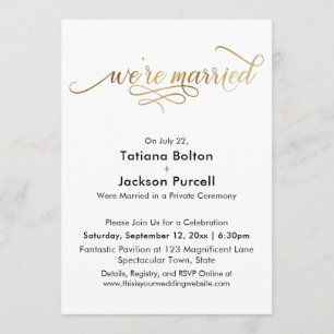 Invitation Élégante Calligraphie Dorée Réception de Mariage