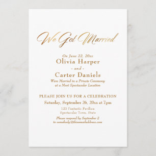Invitation Élégante Calligraphie Dorée Réception de Mariage N