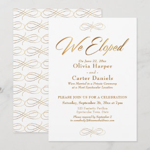 Invitation Élégante Calligraphie Dorée Réception Mariage Inti