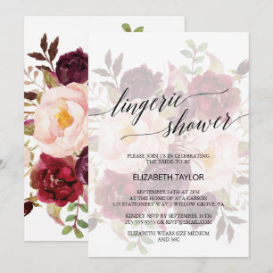 Invitation Élégante calligraphie   Douche à lingerie florale 