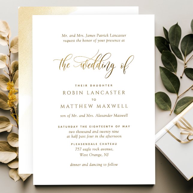 Invitation Élégante calligraphie et aquarelle Mariage officie (Créateur téléchargé)