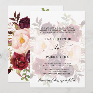 Invitation Élégante calligraphie   Faded Floral Foral Mariage