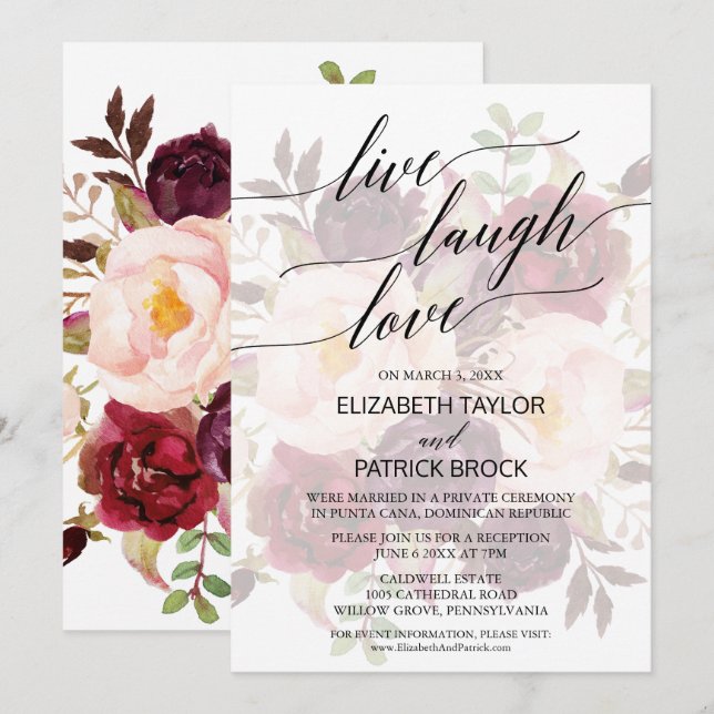 Invitation Élégante calligraphie | Faded Floral Live Laugh Lo (Devant / Derrière)