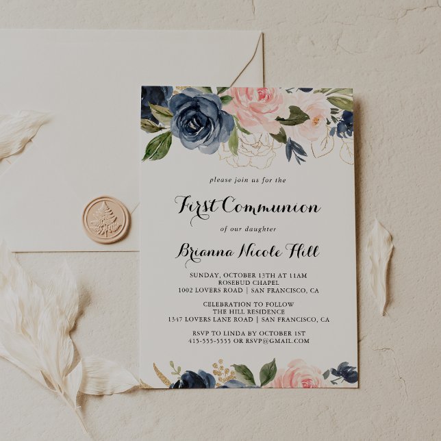 Invitation Élégante Calligraphie florale d'hiver Première com (Créateur téléchargé)