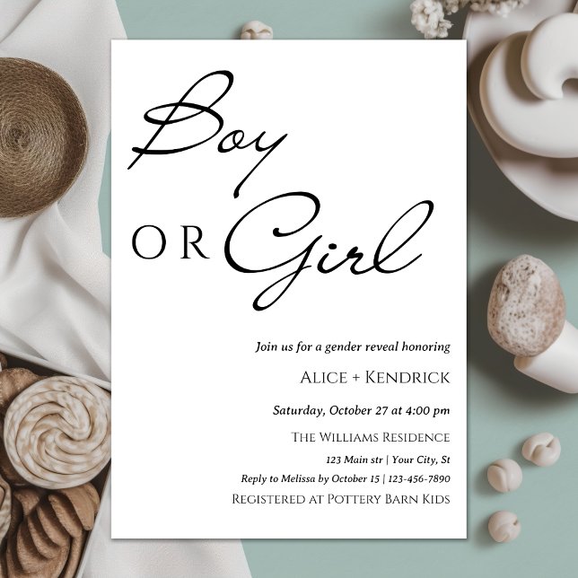 Invitation Élégante Calligraphie Garçon Ou Fille Sexe Révéler (Créateur téléchargé)