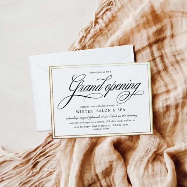 Invitation Élégante Calligraphie Gold Grand Ouverture (Créateur téléchargé)
