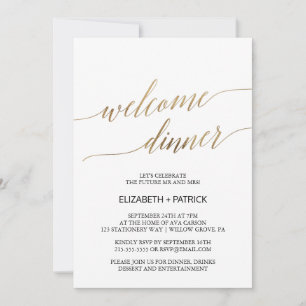 Invitation Élégante calligraphie Gold Welcome Dinner
