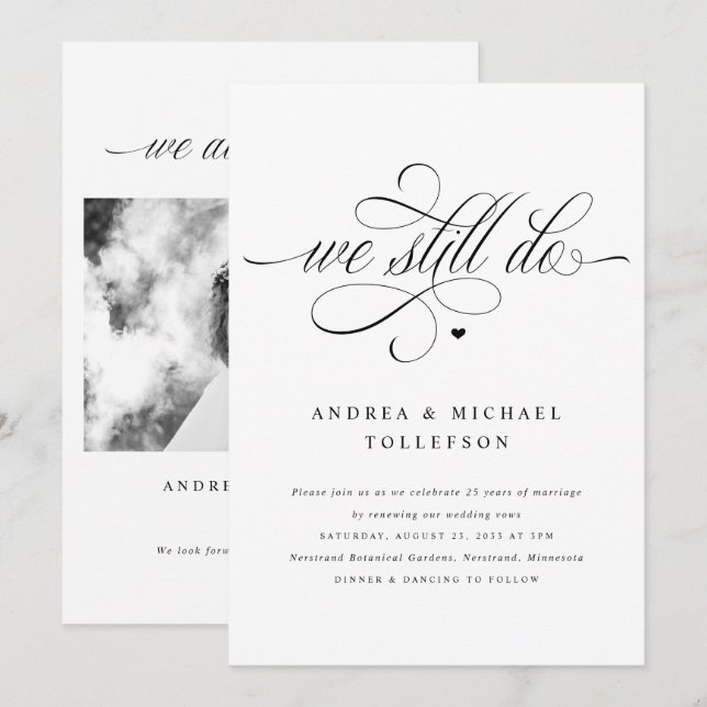 Invitation Elégante Calligraphie Luxe Mariage Vow Renewal (Devant / Derrière)