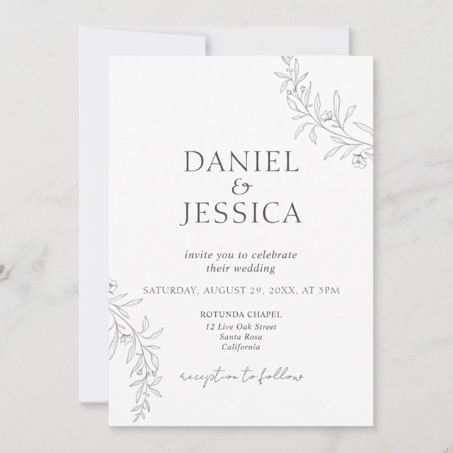 Invitation Élégante calligraphie Mariage de script floral (Devant)