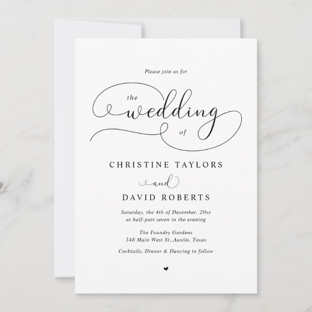 Invitation Élégante calligraphie, Mariage Décontracté (Devant)
