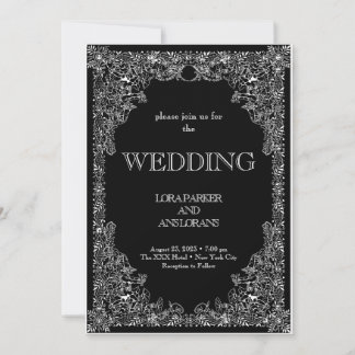 Invitation Élégante calligraphie Mariage noir et blanc