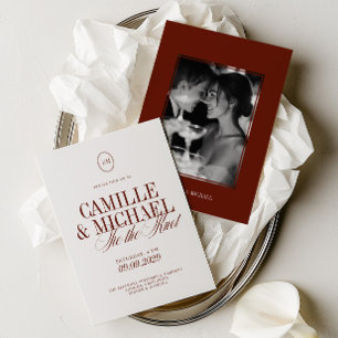 Invitation Élégante Calligraphie Mariage Photo Terracotta Pro