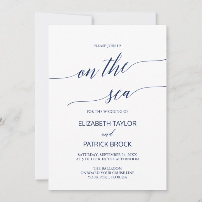 Invitation Élégante Calligraphie Marine Sur Le Mariage Sea Cr (Devant)
