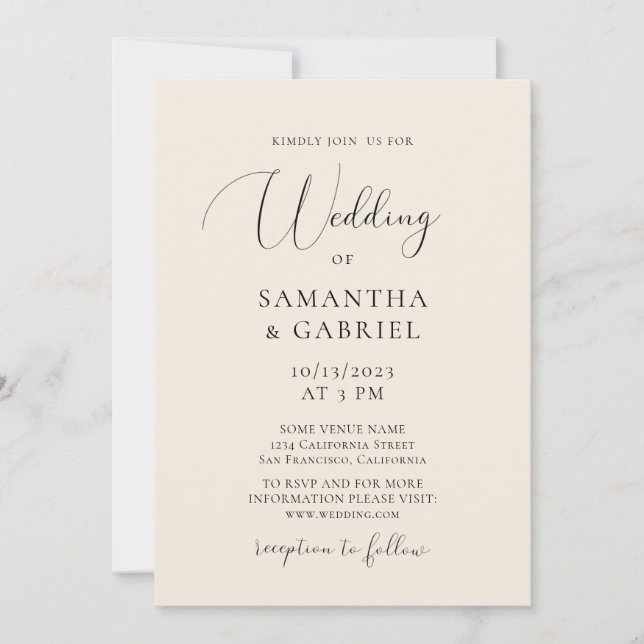 Invitation Élégante calligraphie minimaliste mariage d'ivoire (Devant)