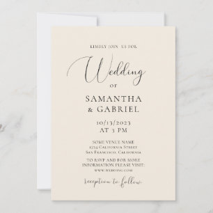 Invitation Élégante calligraphie minimaliste mariage d'ivoire